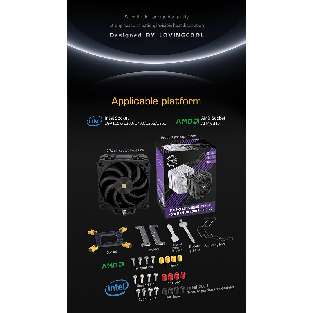 Enfriador CPU Lovingcool K4000 4 Heatpipes + Ventilador PWM 120mm Silencioso 7