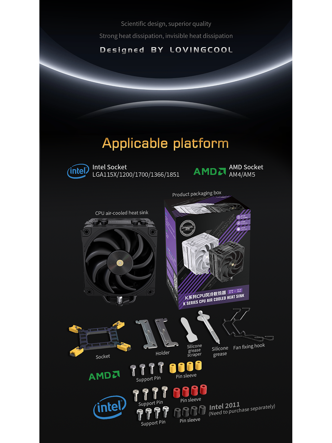 Enfriador Cpu Lovingcool 120mm Tdp 205w Amd Intel 63 Cfm 7