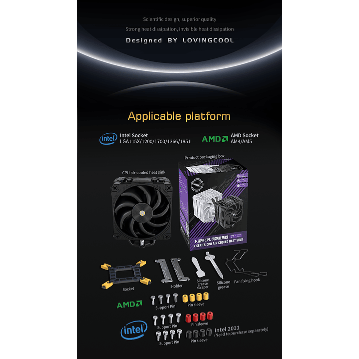 Enfriador CPU Lovingcool K4000 4 Heatpipes + Ventilador PWM 120mm Silencioso 7