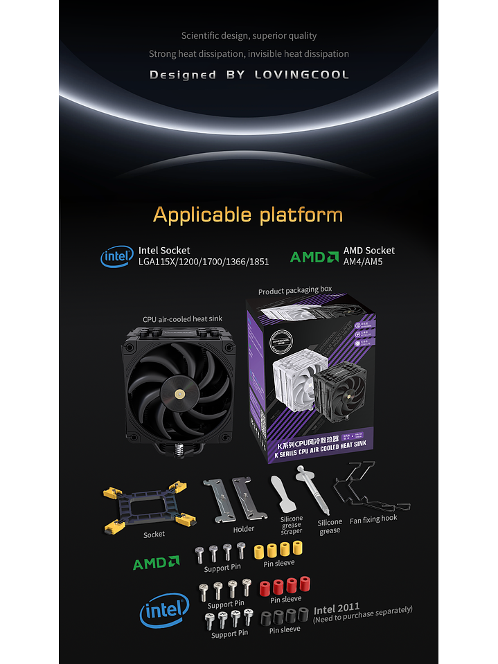 Enfriador Cpu Lovingcool 120mm Tdp 205w Amd Intel 63 Cfm 7