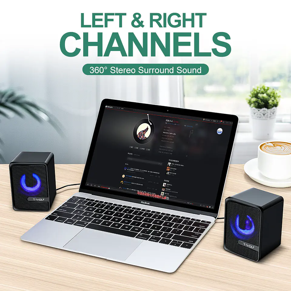 Parlante T-wolf S3 Sonido Estéreo 2.0 Con Led Rgb Y Surround Gaming 2