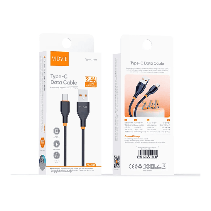 cable USB a tipo C 2.4A 100 CM VIDVIE 1