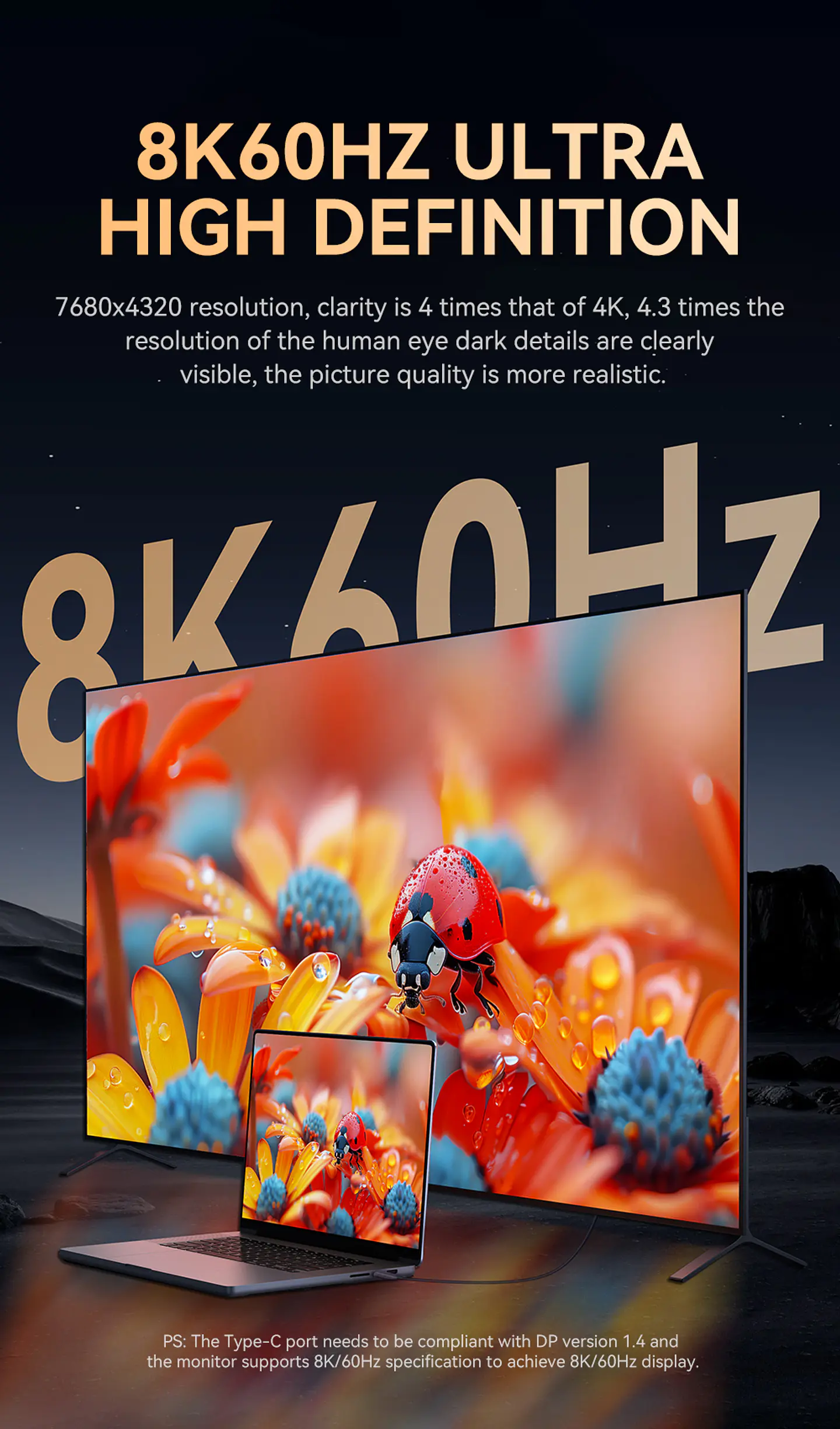 Cable Adaptador Veggieg V2.1 Tipo C A Hdmi 8k 60hz 4k 120hz 2k 240hz Hdr 48gbps 48gbps Compatible Thunderbolt 3 Monitor Tv Proyector Notebook Tablet Mac 6