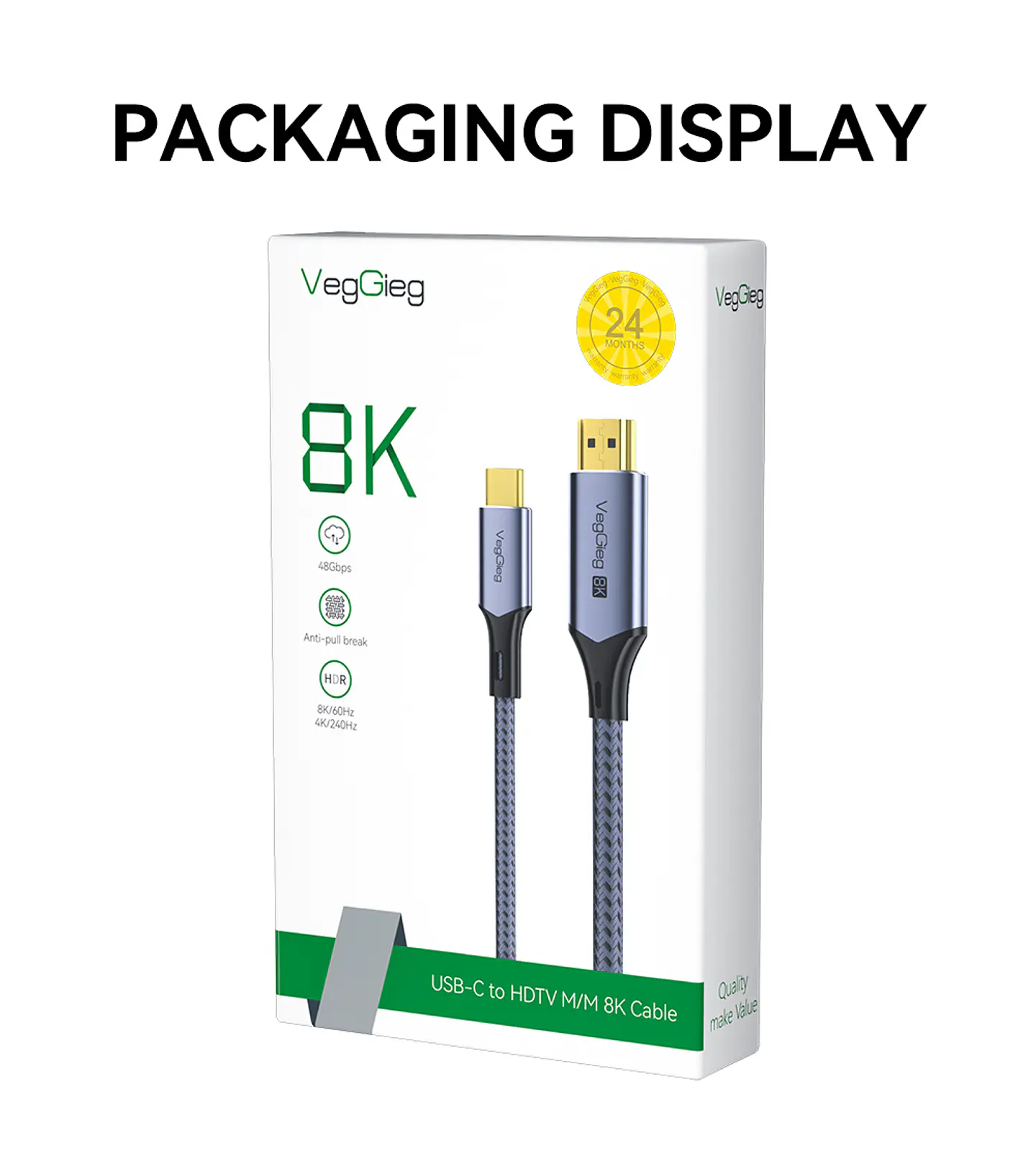 Cable Adaptador Veggieg V2.1 Tipo C A Hdmi 8k 60hz 4k 120hz 2k 240hz Hdr 48gbps 48gbps Compatible Thunderbolt 3 Monitor Tv Proyector Notebook Tablet Mac 18