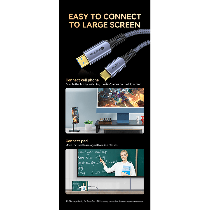 Cable USB-C a HDMI HDTV M/M 8K 60Hz  – Conexión de ultra alta definición con máxima resistencia 19