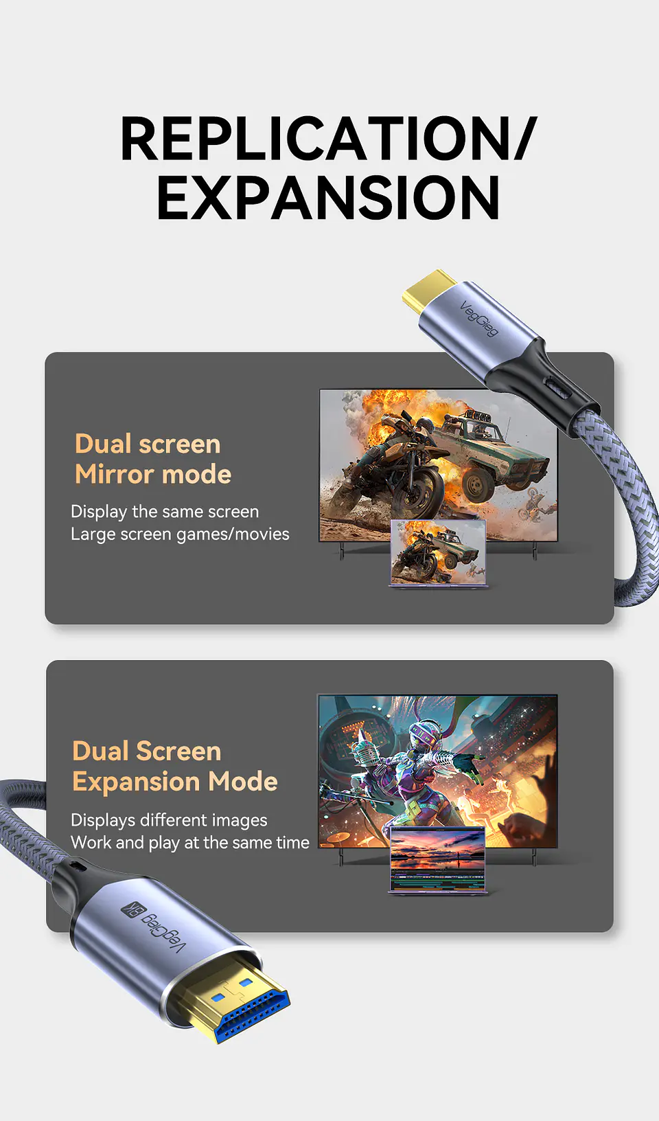 Cable Adaptador Veggieg V2.1 Tipo C A Hdmi 8k 60hz 4k 120hz 2k 240hz Hdr 48gbps 48gbps Compatible Thunderbolt 3 Monitor Tv Proyector Notebook Tablet Mac 22