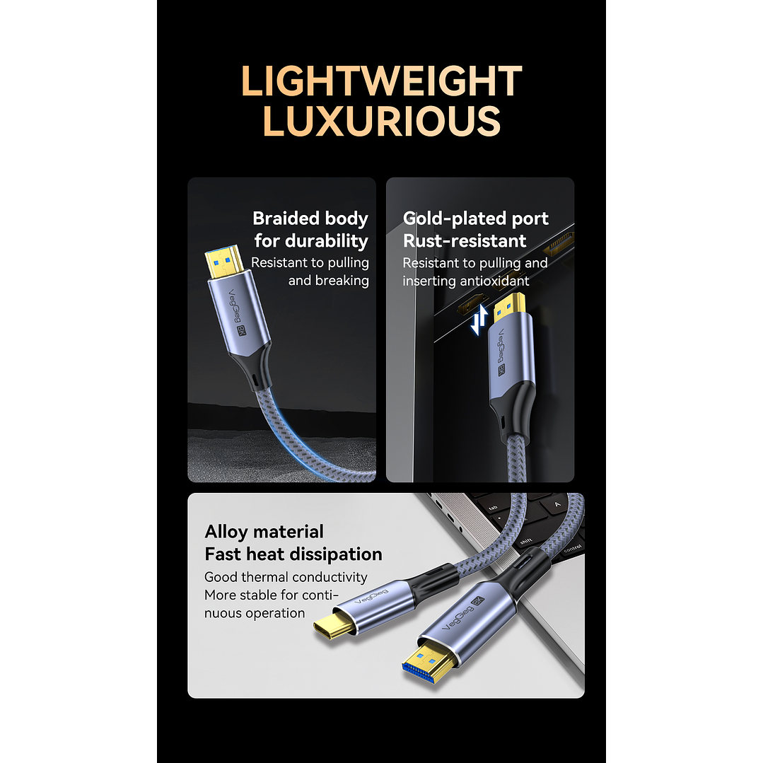 Cable USB-C a HDMI HDTV M/M 8K 60Hz  – Conexión de ultra alta definición con máxima resistencia 23