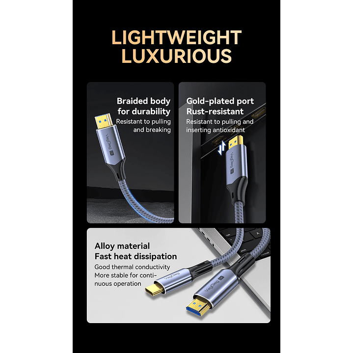 Cable USB-C a HDMI HDTV M/M 8K 60Hz  – Conexión de ultra alta definición con máxima resistencia 23