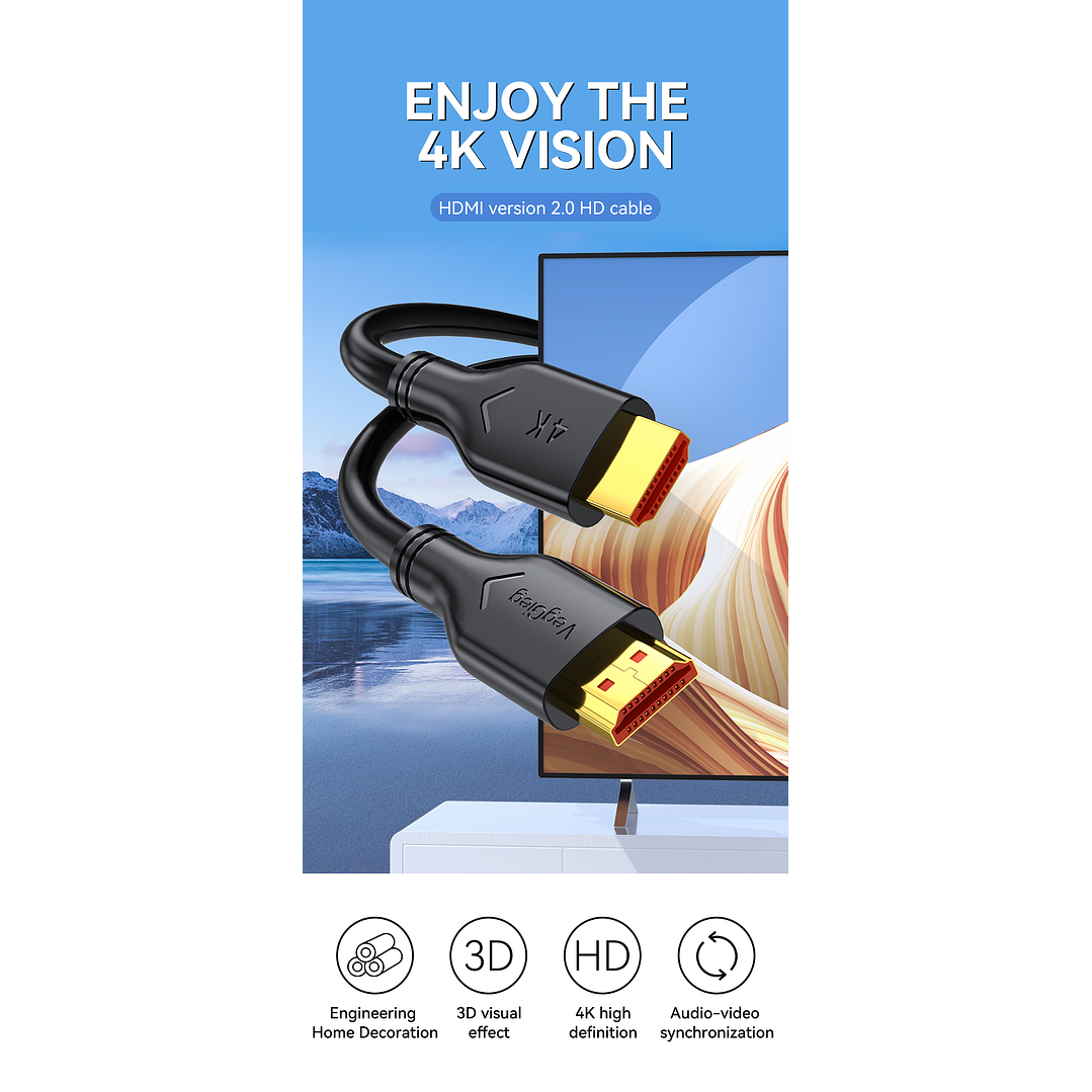 Cable HDMI 4K 60Hz V2.0 VegGieg  – Rendimiento 18Gbps para imagen y sonido de alta fidelidad  4