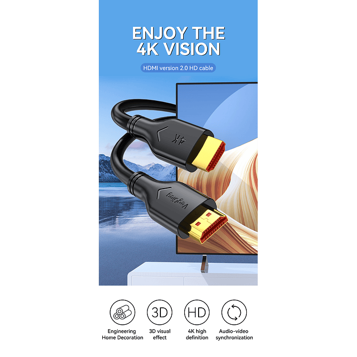 Cable HDMI 4K 60Hz V2.0 VegGieg  – Rendimiento 18Gbps para imagen y sonido de alta fidelidad  4