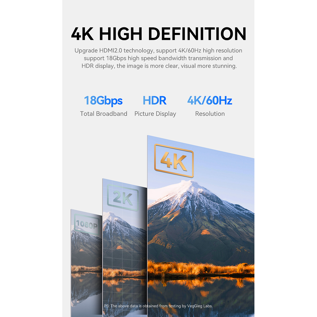 Cable HDMI 4K 60Hz V2.0 VegGieg  – Rendimiento 18Gbps para imagen y sonido de alta fidelidad  6