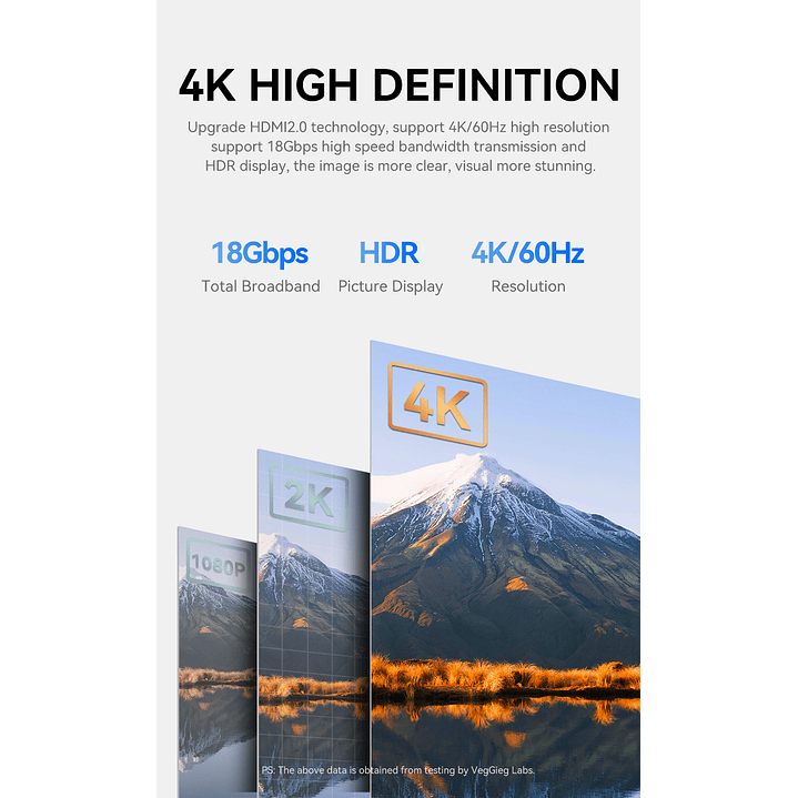 Cable HDMI 4K 60Hz V2.0 VegGieg  – Rendimiento 18Gbps para imagen y sonido de alta fidelidad  6