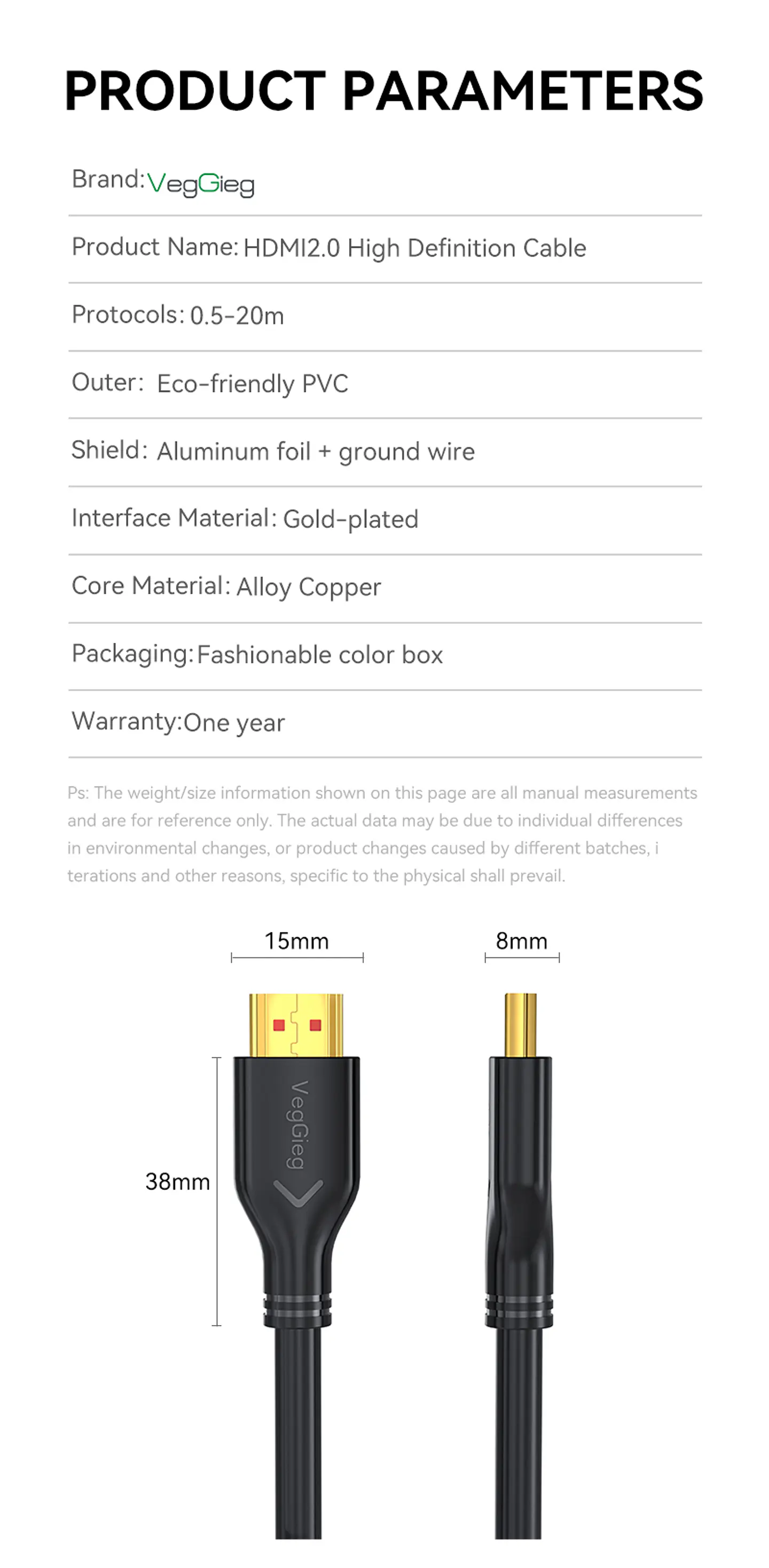 Cable HDMI 4K 60Hz V2.0 VegGieg  – Rendimiento 18Gbps para imagen y sonido de alta fidelidad  10