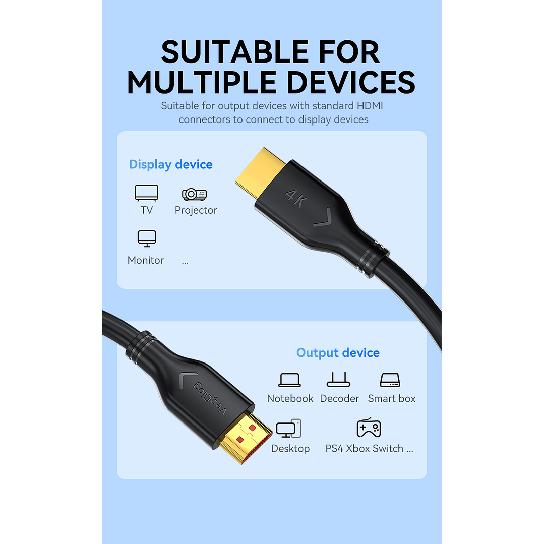 Cable HDMI 4K 60Hz V2.0 VegGieg  – Rendimiento 18Gbps para imagen y sonido de alta fidelidad  14
