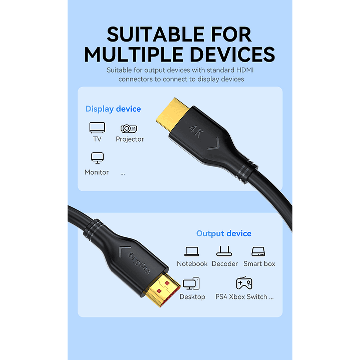 Cable HDMI 4K 60Hz V2.0 VegGieg  – Rendimiento 18Gbps para imagen y sonido de alta fidelidad  14