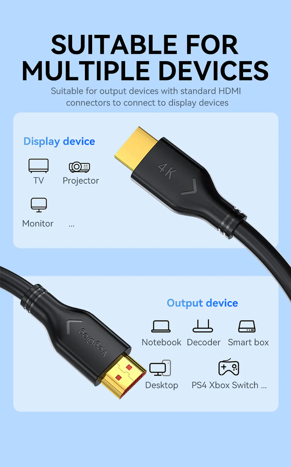 Cable HDMI 4K 60Hz V2.0 VegGieg  – Rendimiento 18Gbps para imagen y sonido de alta fidelidad  14