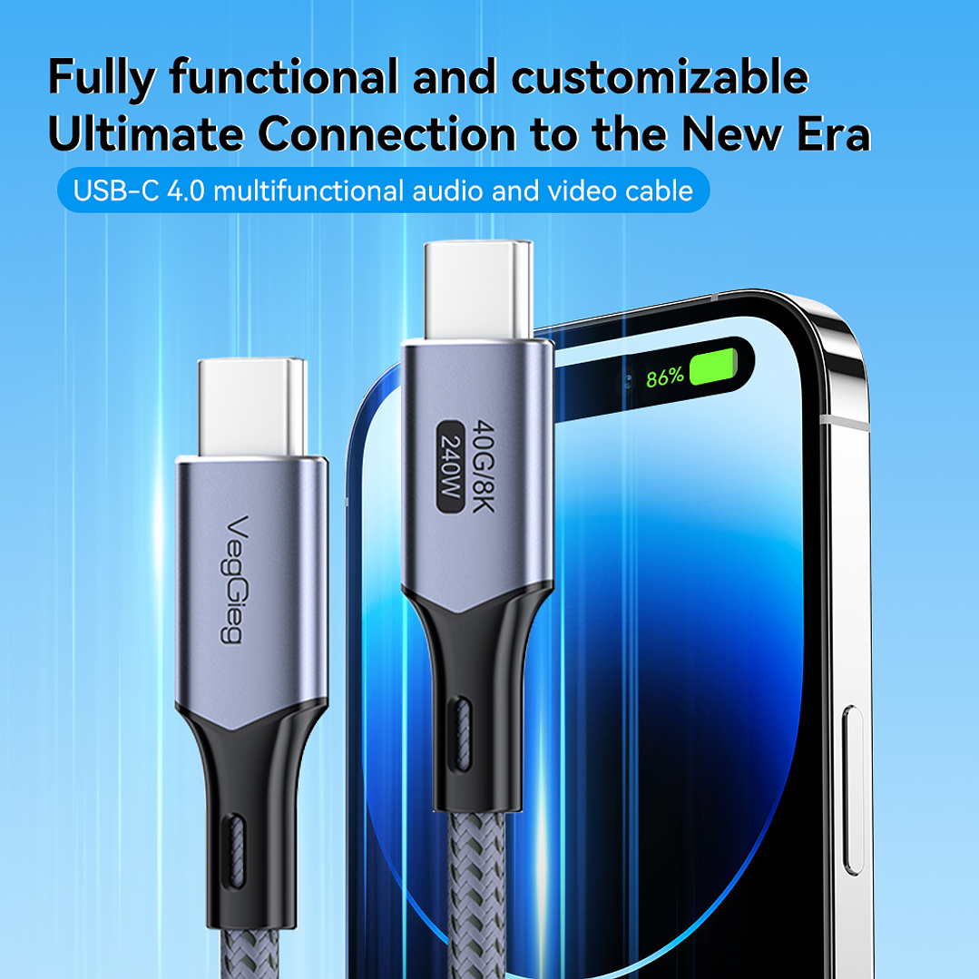 VegGieg Thunderbolt 4 – Cable USB-C 40Gbps con soporte 8K y carga rápida 240W 3