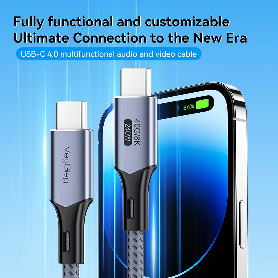 VegGieg Thunderbolt 4 – Cable USB-C 40Gbps con soporte 8K y carga rápida 240W 3