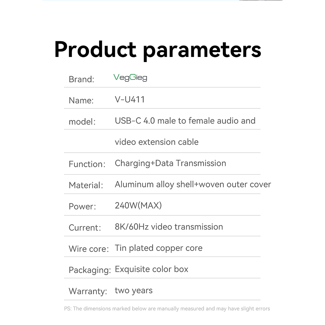 VegGieg  USB 4.0 Thunderbolt 4 – Cable de extensión Type-C 40Gbps / 240W / 8K 60Hz 11