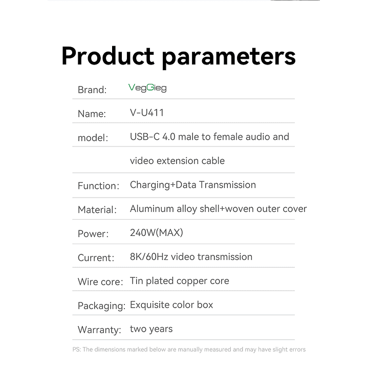 VegGieg  USB 4.0 Thunderbolt 4 – Cable de extensión Type-C 40Gbps / 240W / 8K 60Hz 11