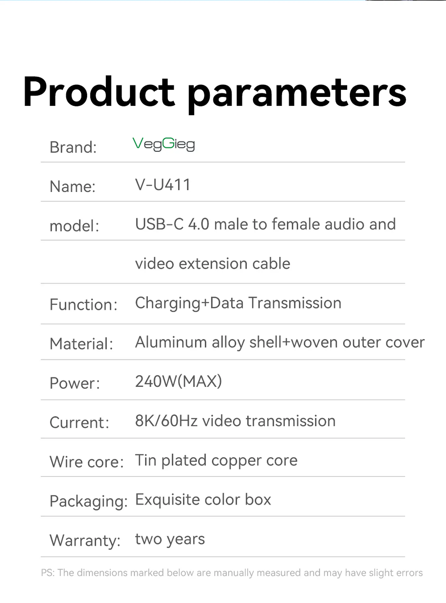 VegGieg  USB 4.0 Thunderbolt 4 – Cable de extensión Type-C 40Gbps / 240W / 8K 60Hz 11