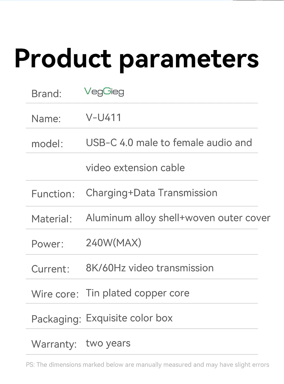 VegGieg  USB 4.0 Thunderbolt 4 – Cable de extensión Type-C 40Gbps / 240W / 8K 60Hz 11