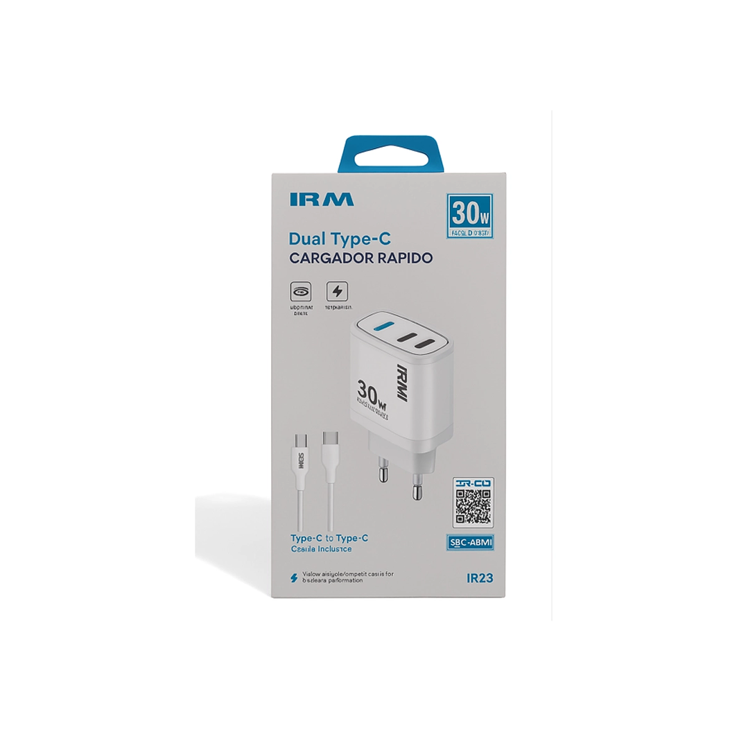 Cargador Carga Rápida 30 Watts Doble Puerto Tipo C + Cable tipo C certificado SEC 1