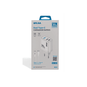 Cargador Carga Rápida 30 Watts Doble Puerto Tipo C + Cable tipo C certificado SEC