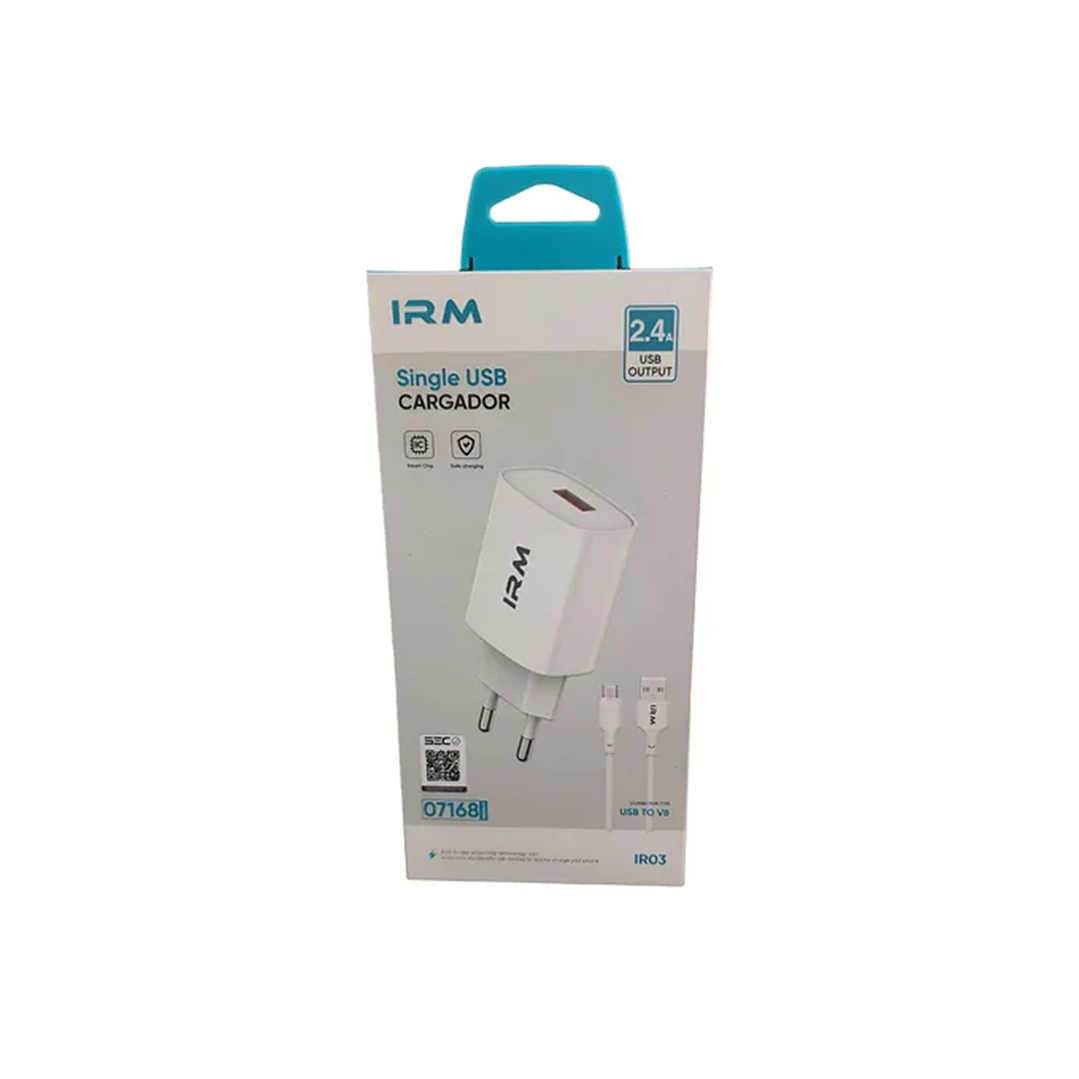 Cargador IRM 2.4A USB a Micro USB V8 | Certificado SEC 1