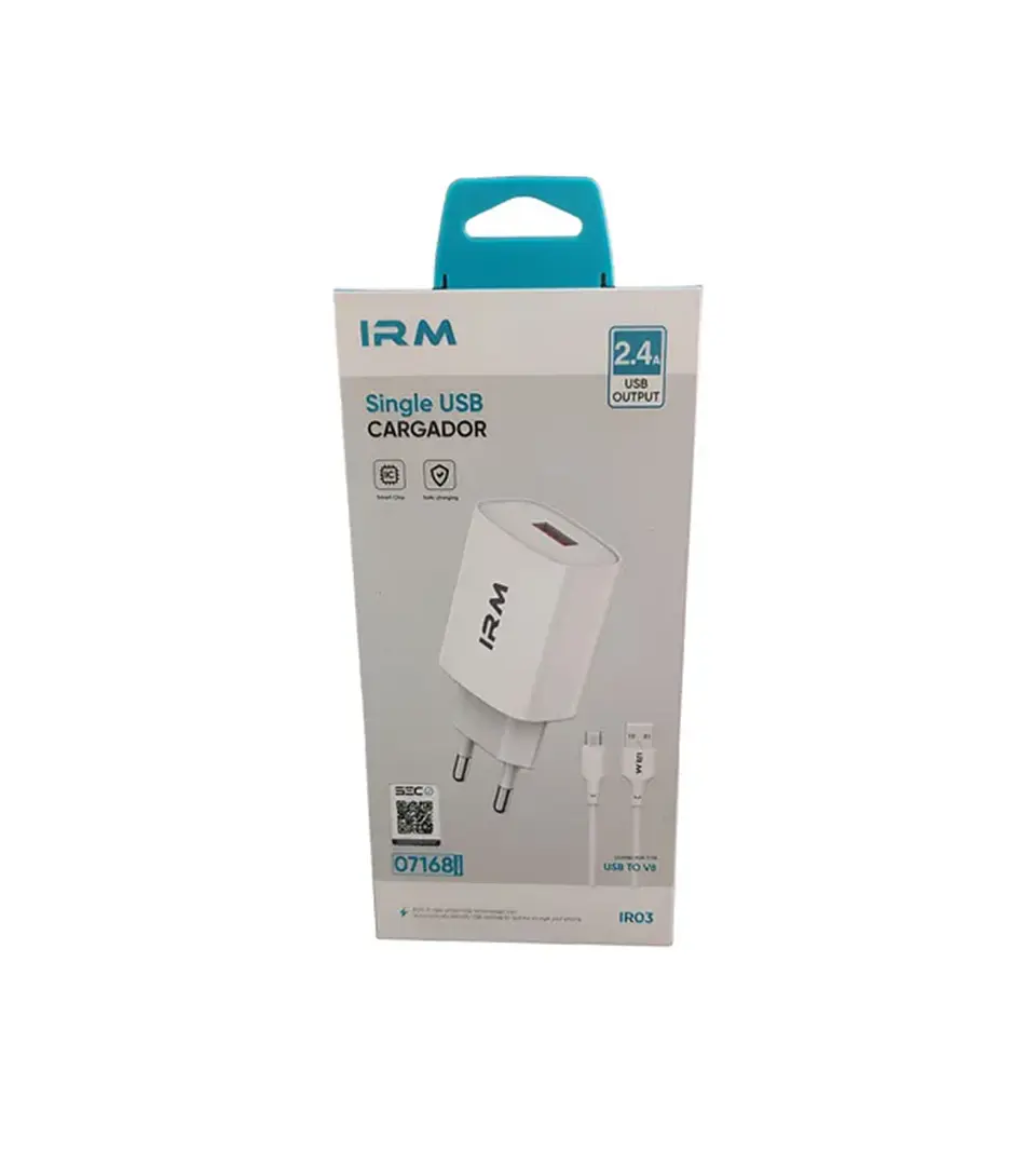 Cargador IRM 2.4A USB a Micro USB V8 | Certificado SEC 1