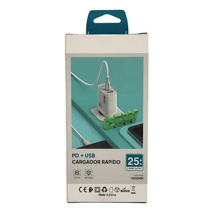 Cargador Rápido 25W PD + Cable USB Tipo C a Lightning | Certificado SEC  2