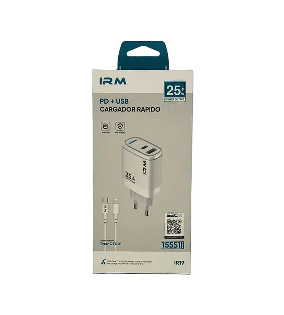 Cargador Rápido 25W PD + Cable USB Tipo C a Lightning | Certificado SEC  1