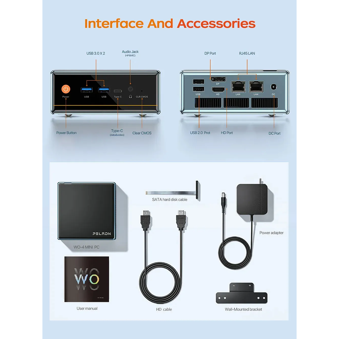 Mini PC PELADN WO4  con AMD Ryzen 7 5700U 16GB RAM DDR4 1TB SDD 3