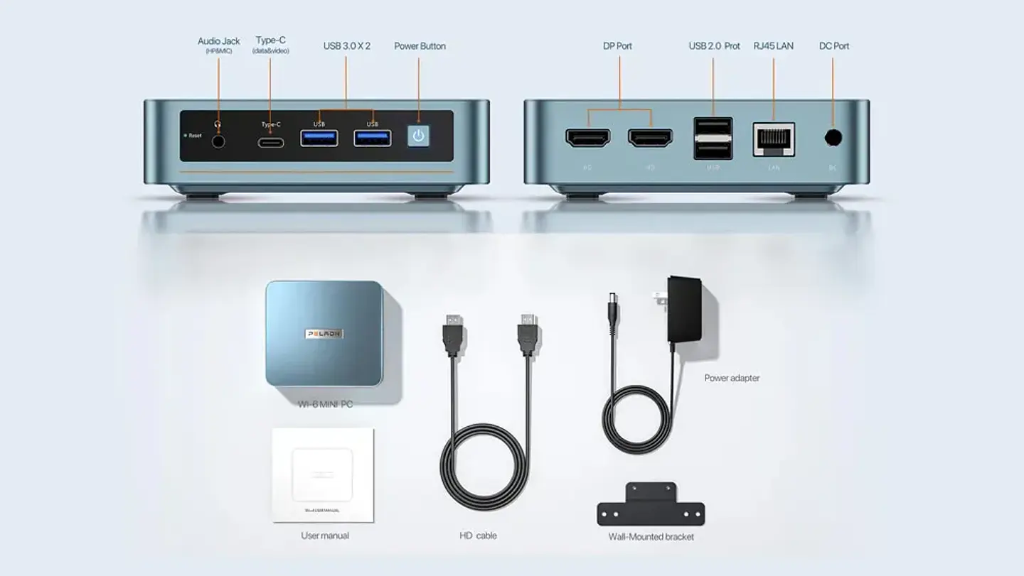 Mini PC PELADN WI-6 Intel N100 | 16GB RAM | 512GB SSD | Wi-Fi Dual | LAN Gigabit 8