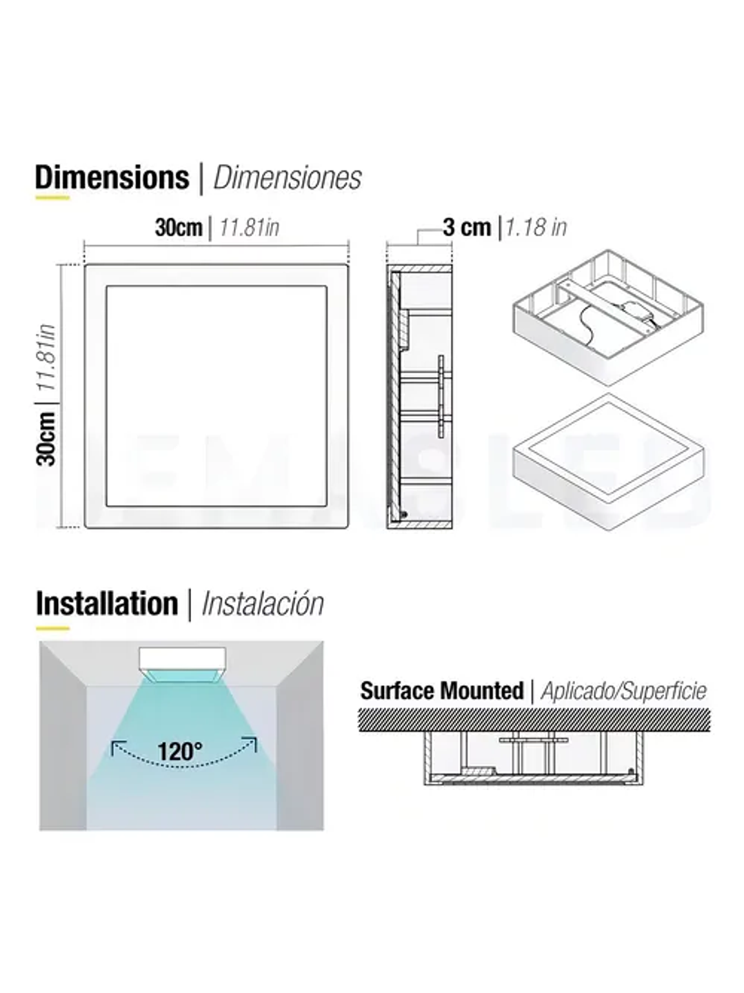 Foco Panel Led 24w Cuadrado 30x30cm Marco Blanco Sobrepuesto Luz Fria  2