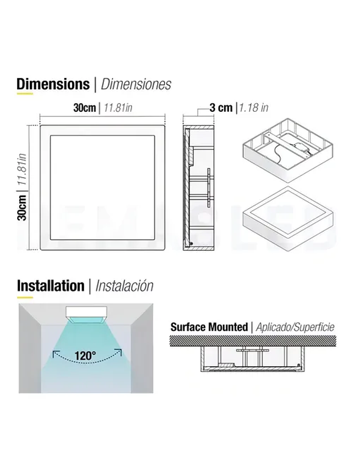 Foco Panel Led 24w Cuadrado 30x30cm Marco Blanco Sobrepuesto Luz Fria  2