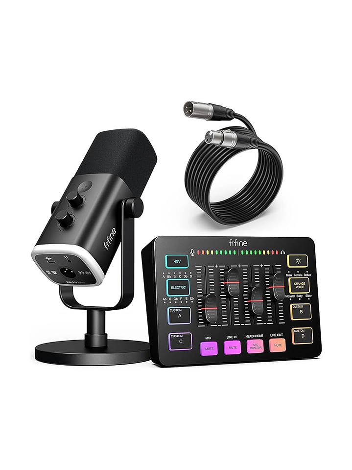 Kit Microfono Fifine Mezclador De Audio Para Streaming Xlr 1