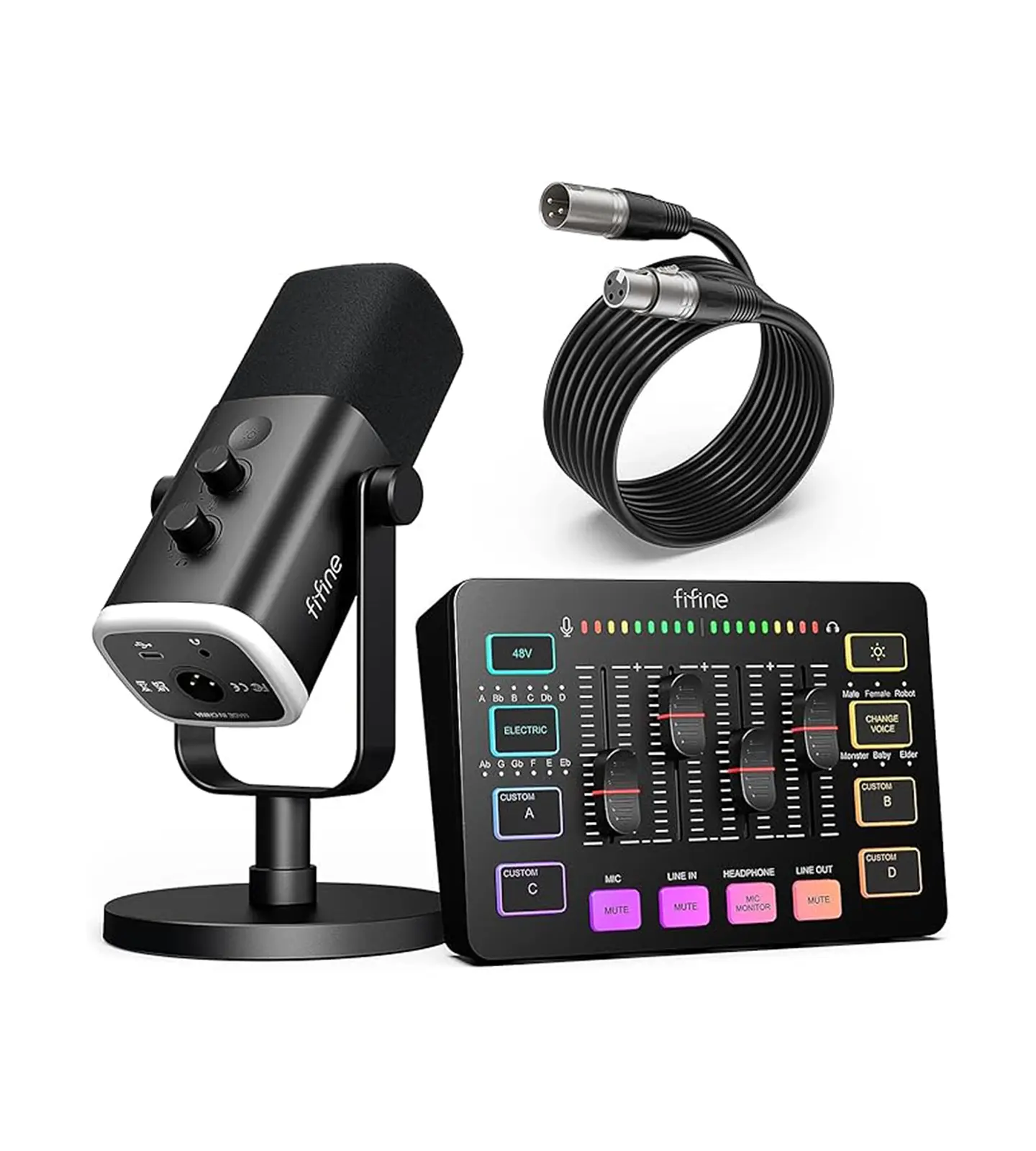 Kit Microfono Fifine Mezclador De Audio Para Streaming Xlr 1