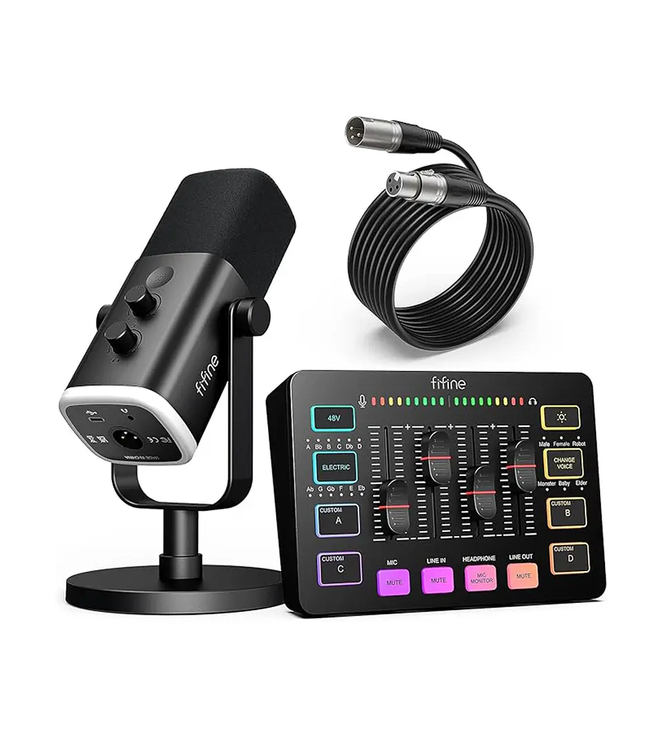 Kit Microfono Fifine Mezclador De Audio Para Streaming Xlr 1