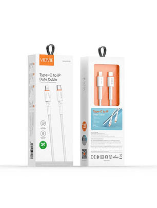 Cable de Datos VIDVIE CB4033C&i | Tipo-C a Lightning | 30W | 1.2M | Trenzado Nylon
