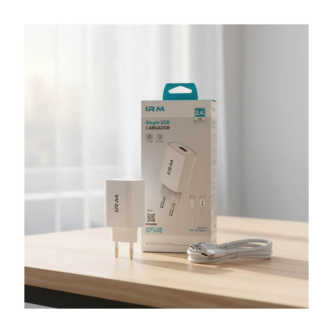 Cargador Para Android TIPO C 2.4A Carga Rápida Certificado Sec + Cable C Blanco 1