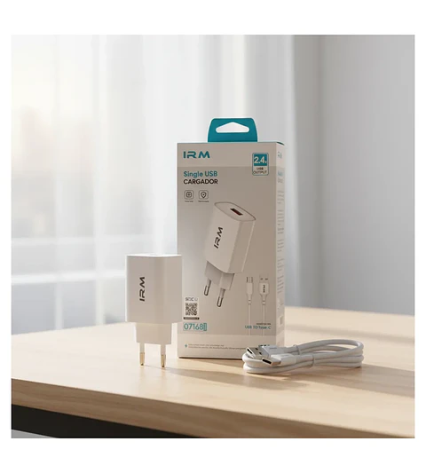 Cargador Para Android TIPO C 2.4A Carga Rápida Certificado Sec + Cable C Blanco