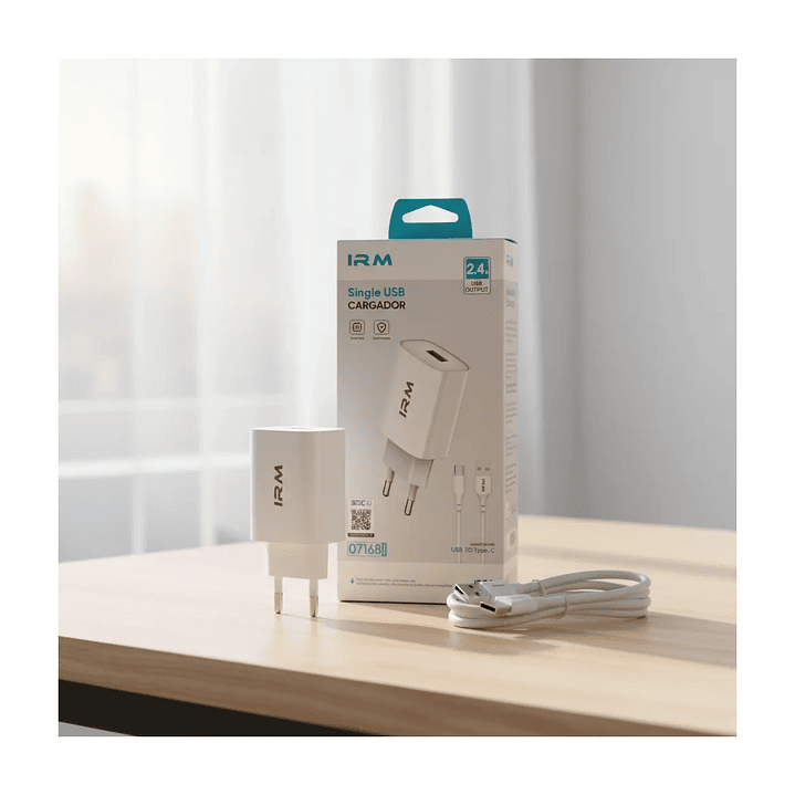 Cargador Para Android TIPO C 2.4A Carga Rápida Certificado Sec + Cable C Blanco 1