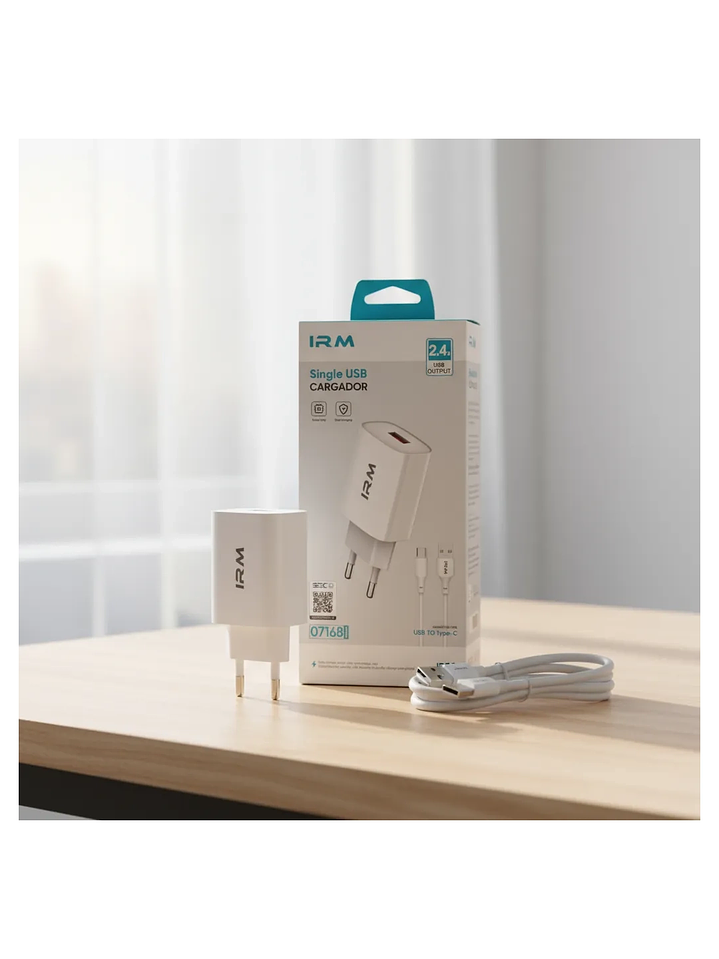 Cargador Para Android TIPO C 2.4A Carga Rápida Certificado Sec + Cable C Blanco 1