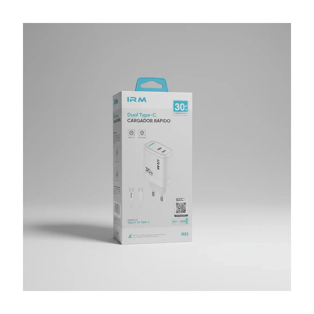 Cargador Carga Rápida 30 Watts Doble Puerto Tipo C + Cable C Blanco 1