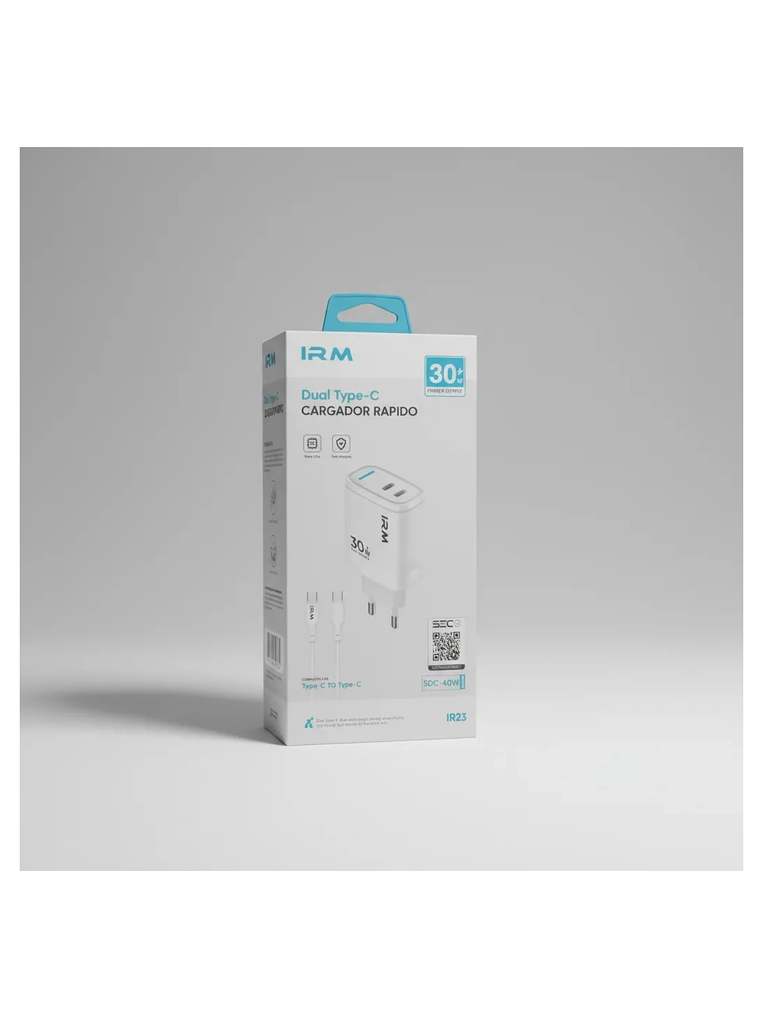 Cargador Carga Rápida 30 Watts Doble Puerto Tipo C + Cable C Blanco 1