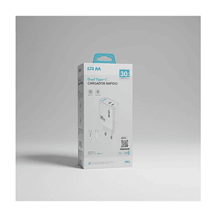 Cargador Carga Rápida 30 Watts Doble Puerto Tipo C + Cable C Blanco