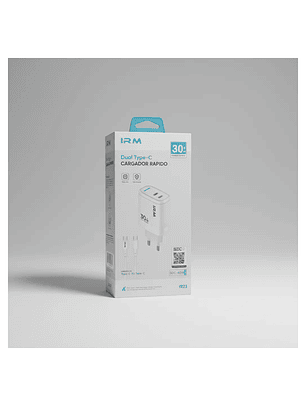 Cargador Carga Rápida 30 Watts Doble Puerto Tipo C + Cable C Blanco
