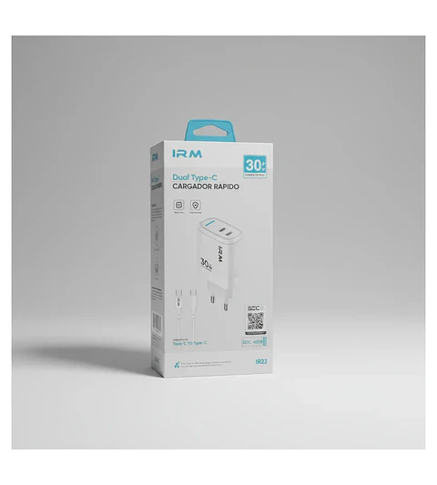 Cargador Carga Rápida 30 Watts Doble Puerto Tipo C + Cable C Blanco