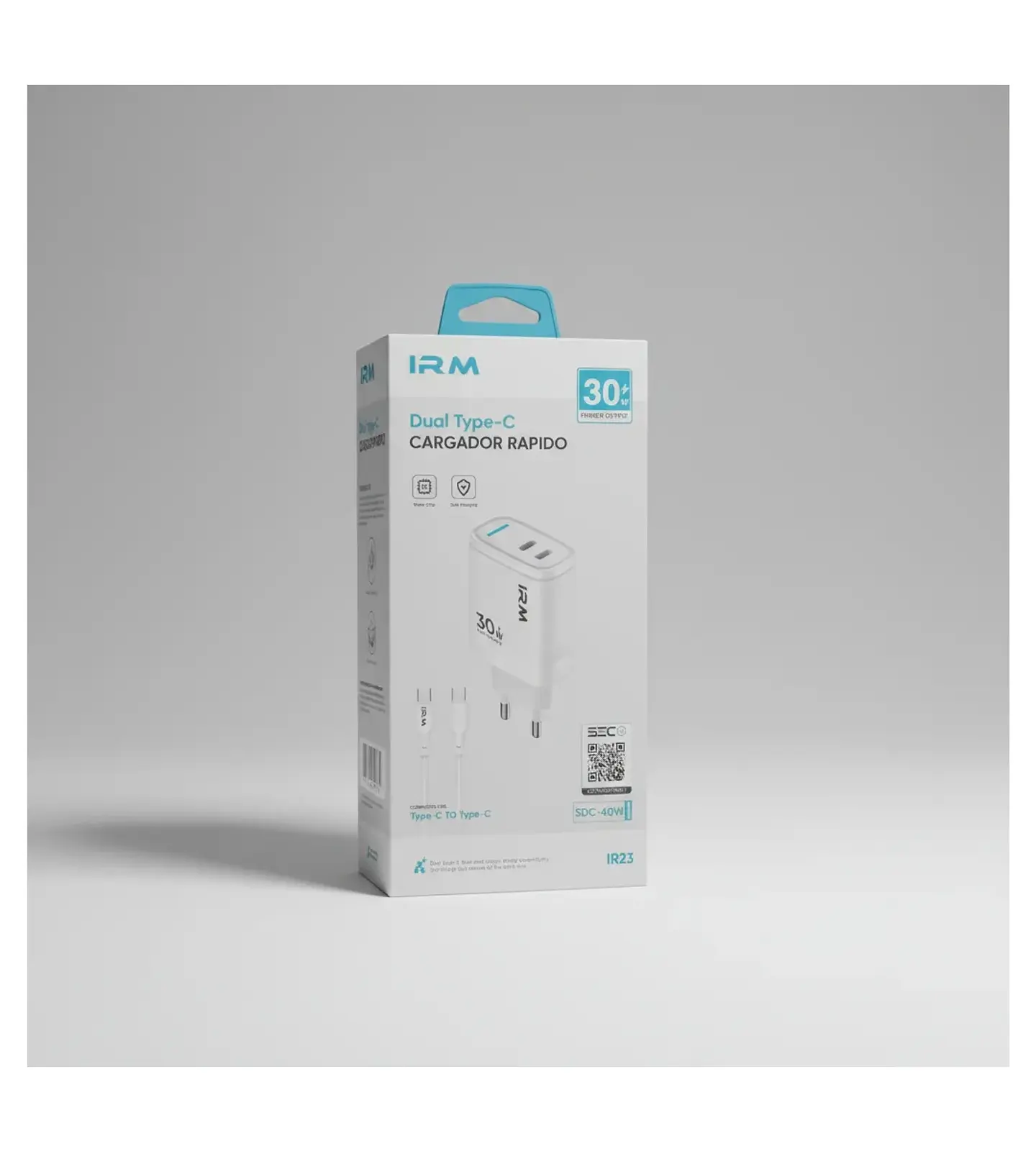 Cargador Carga Rápida 30 Watts Doble Puerto Tipo C + Cable C Blanco 1